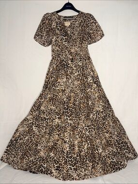 Anthropologie Leopard Print Wrap Maxi Dress - Brown/Black/Cream
